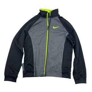 Nike Kids Track Jacket Zip Up Gray Black Neon Yellow Logo Athletic Size 7T(L)NWT